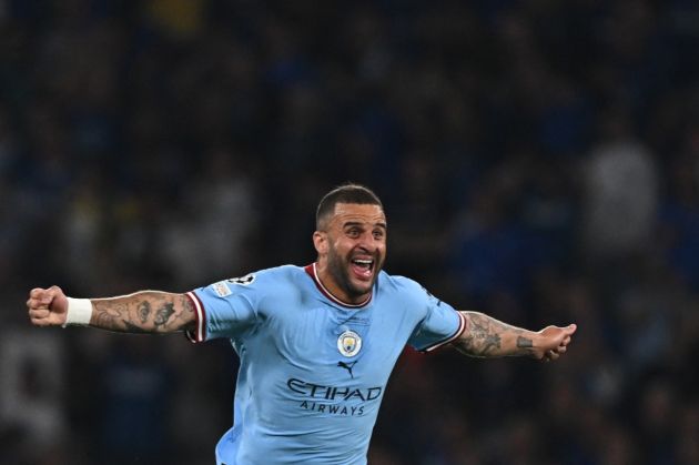 Kyle Walker celebrates winning the Champions League against Inter Milan