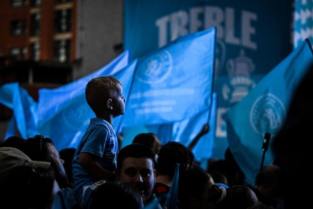 Manchester City fans join the squad and staff for treble celebrations in Manchester