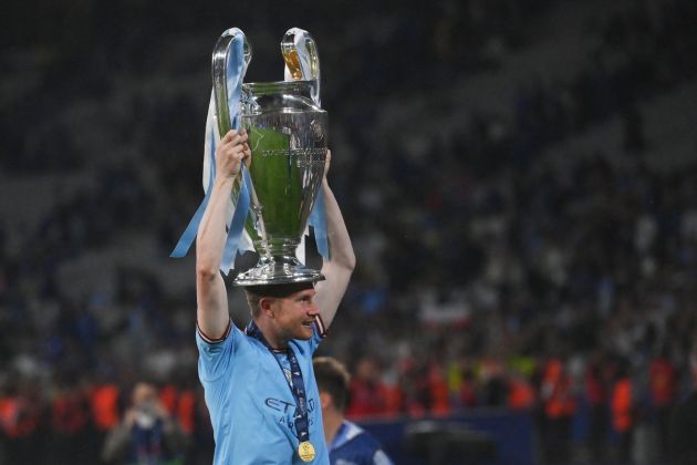 Kevin De Bruyne celebrates winning the UEFA Champions League against Inter Milan