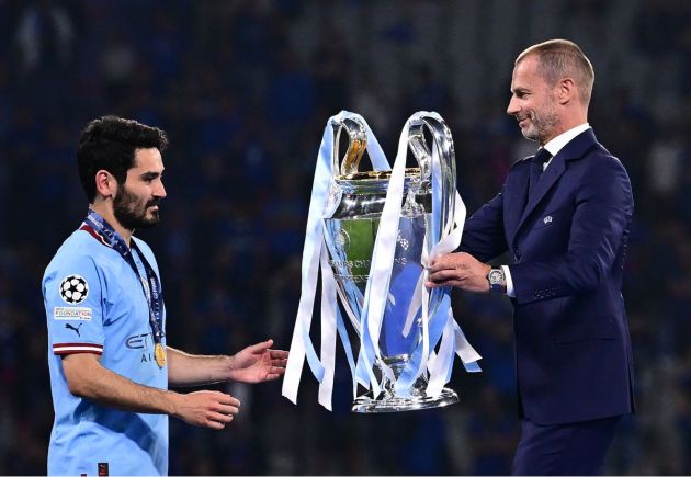 Ilkay Gundogan collects the Champions League trophy
