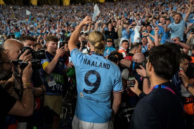 Erling Haaland celebrates Champions League win with fans