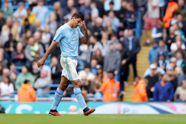 Rodri is sent off for violent conduct after an altercation with Gibbs-White